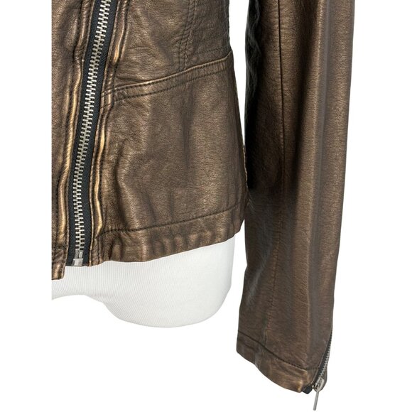 Y2K Free People Bronze Vegan Leather Asymmetrical Zip Moto Jacket | Streetwear - Picture 8 of 16